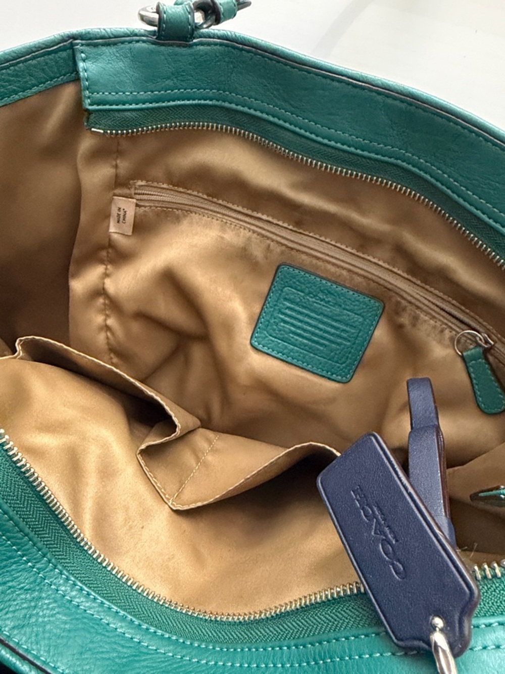 Coach Teal Pebbled Leather Park North South Tote Bag Hangtag Tassel - Picture 6 of 13